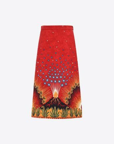 Shop Valentino Skirt In Printed Crêpe Couture In Red