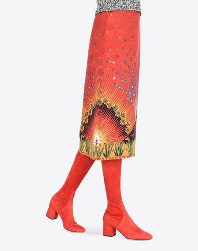 Shop Valentino Skirt In Printed Crêpe Couture In Red