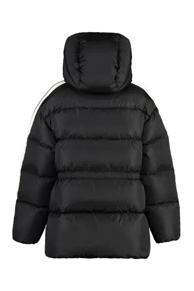 Palm Angels Hooded Techno Fabric Down Jacket In Black