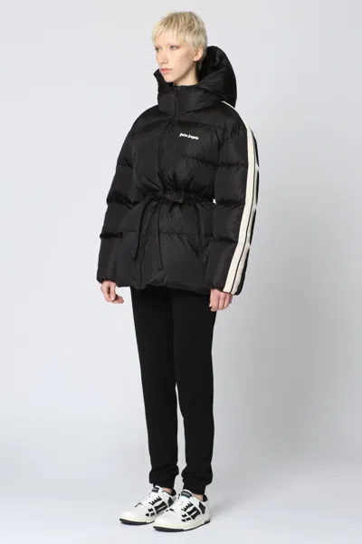 Palm Angels Hooded Techno Fabric Down Jacket In Black