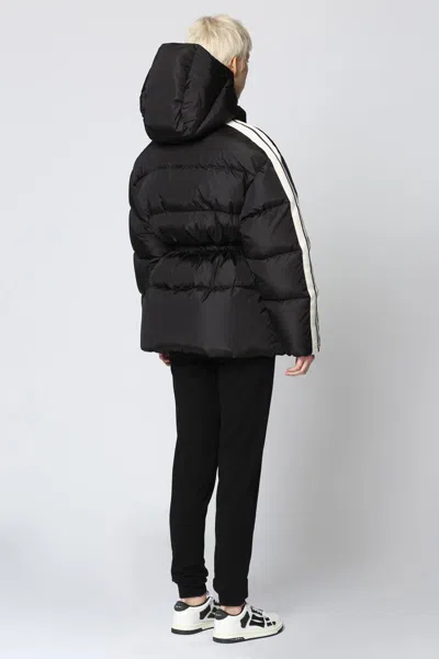 Palm Angels Hooded Techno Fabric Down Jacket In Black