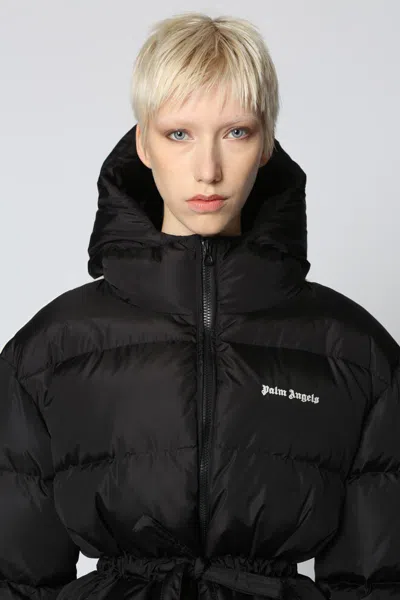Palm Angels Hooded Techno Fabric Down Jacket In Black
