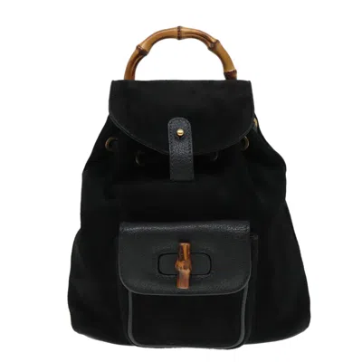 Pre-owned Gucci Bamboo Black Suede Backpack Bag ()