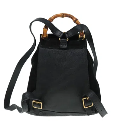 Pre-owned Gucci Bamboo Black Suede Backpack Bag ()