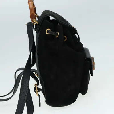 Pre-owned Gucci Bamboo Black Suede Backpack Bag ()