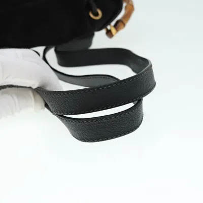 Pre-owned Gucci Bamboo Black Suede Backpack Bag ()