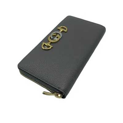 Gucci Women's Zumi Grey Leather Zip Around Wallet With Metal Gg Logo In Gray