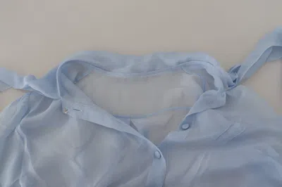 Dolce & Gabbana Light Blue Silk Ascot Collar Long Sleeves Blouse Top In Blue