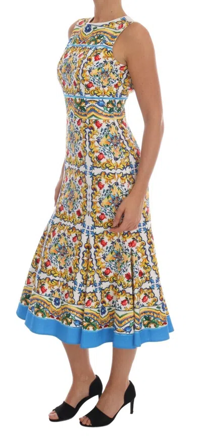 Dolce & Gabbana Majolica Print Midi Sheath Dress In White