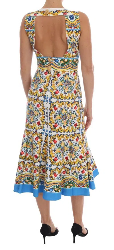 Dolce & Gabbana Majolica Print Midi Sheath Dress In White
