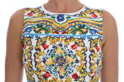 Dolce & Gabbana Majolica Print Midi Sheath Dress In White
