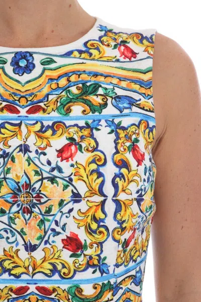 Dolce & Gabbana Majolica Print Midi Sheath Dress In White
