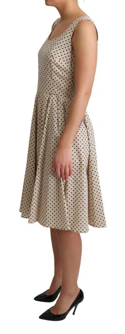 Dolce & Gabbana Beige Polka Dotted Cotton A-line Dress In Beige