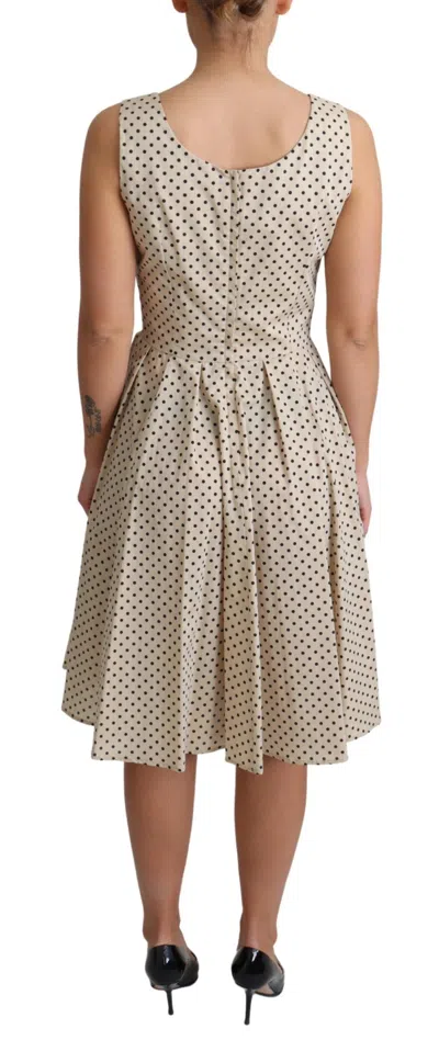 Dolce & Gabbana Beige Polka Dotted Cotton A-line Dress In Beige
