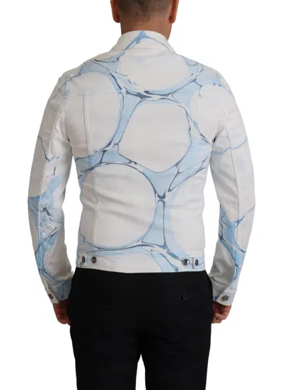 Dolce & Gabbana Multicolor Logo Embroidered Denim Jacket In White