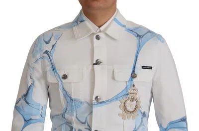 Dolce & Gabbana Multicolor Logo Embroidered Denim Jacket In White