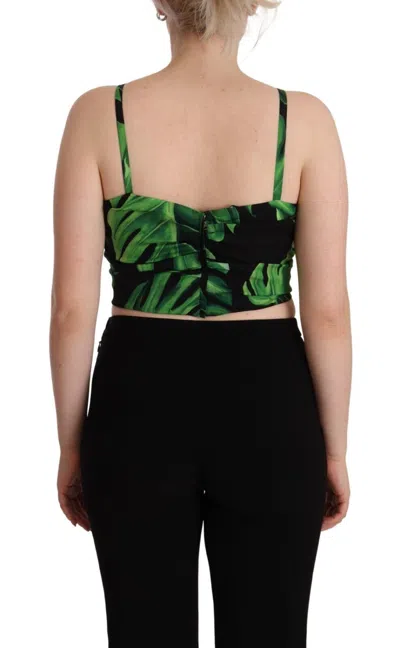 Dolce & Gabbana Elegant Leaf Print Halter Cropped Top In Black And Green