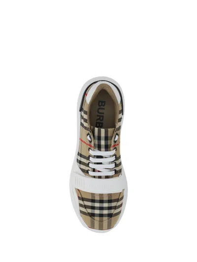 Burberry Beige And White Low Top Sneakers With Vintage Check Print And Rubber Sole In Canvas And Leather Man In Multicolor