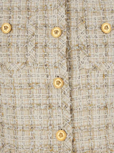 Versace Long Sleeves Tweed Blazer With Front Pockets In Beige