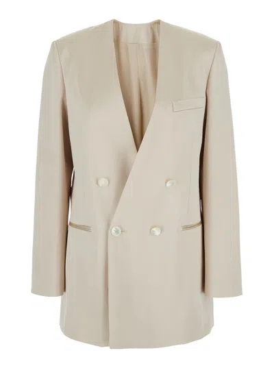 Philosophy Di Lorenzo Serafini White Double Breasted Jacket With Chest Pocket In Acetate Fabric Woman In White