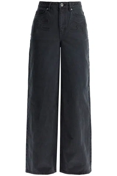 Self-portrait Self Portrait Straight Jeans With Bows In Black