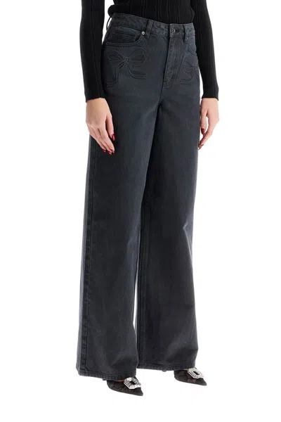 Self-portrait Self Portrait Straight Jeans With Bows In Black