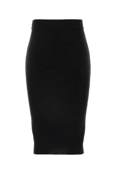 Saint Laurent Pencil Midi Skirt In Silk In Black