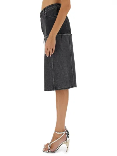 Alexander Mcqueen Mcqueen Two-tone Low Rise Denim Midi Skirt