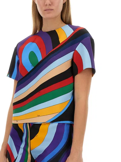 Emilio Pucci Cropped Crew Neck Short Sleeves Patterned Top