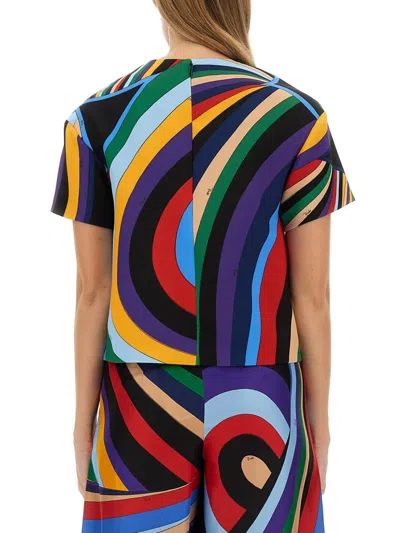 Emilio Pucci Cropped Crew Neck Short Sleeves Patterned Top