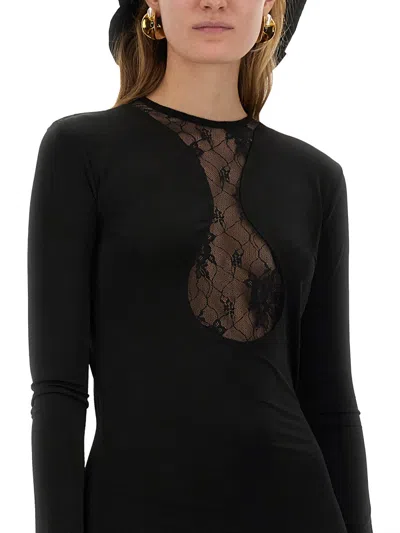 Nina Ricci Long Dress With Lace Inserts