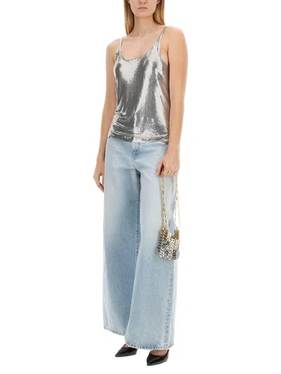Rabanne Mesh Top With Metallic Sequin Embellishment