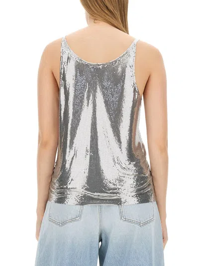 Rabanne Mesh Top With Metallic Sequin Embellishment