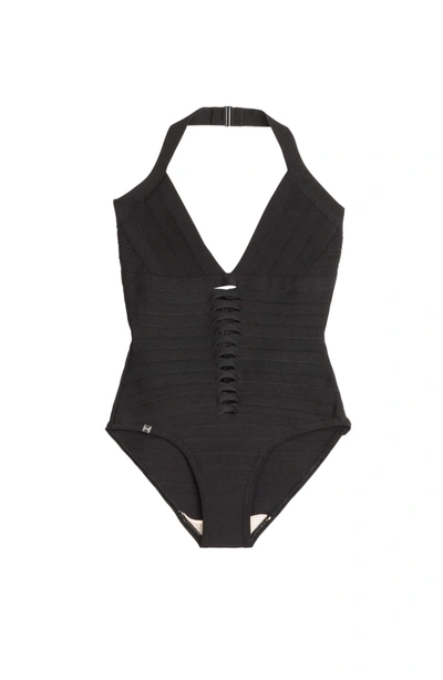 Herve Leger Bandage Swimsuit With Cut Out Detail In Black