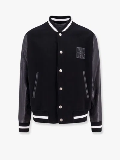 Givenchy Men Black Jacket With 4g Motif On Front In Wool And Tech Fabric Blend Man In Black