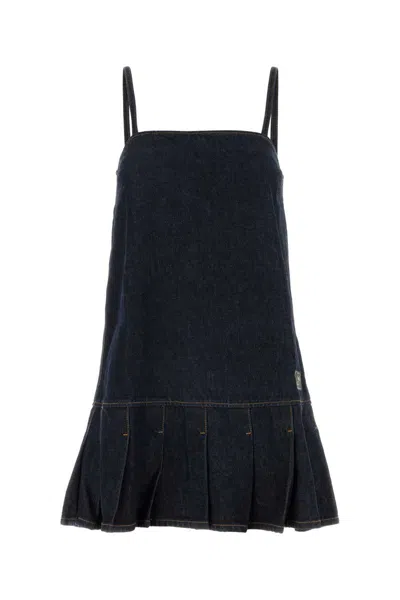 Ganni Dark Blue Denim Mini Dress In Blue