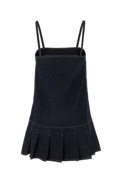 Ganni Dark Blue Denim Mini Dress In Blue