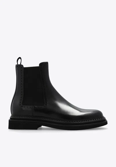 Dolce & Gabbana Brushed Leather Chelsea Boots In Black