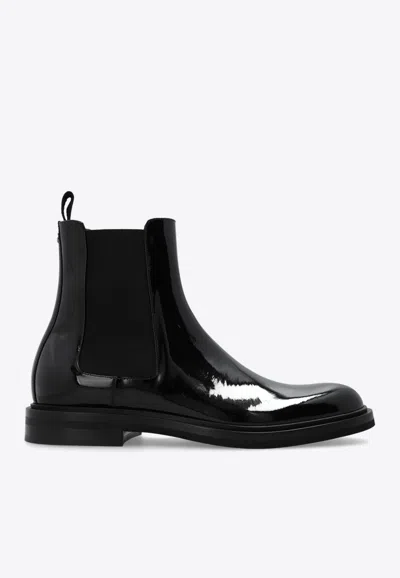 Dolce & Gabbana Altavilla Patent Leather Ankle Boots In Black