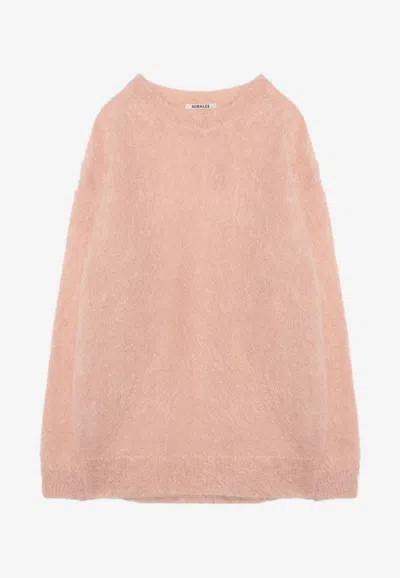 Auralee Mohair And Wool Blend Pullover Sweater In Pink