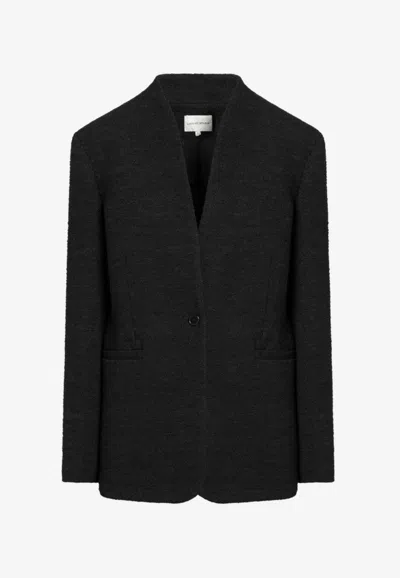 Loulou Studio Single-button Round-neck Pullover Jacket In Black