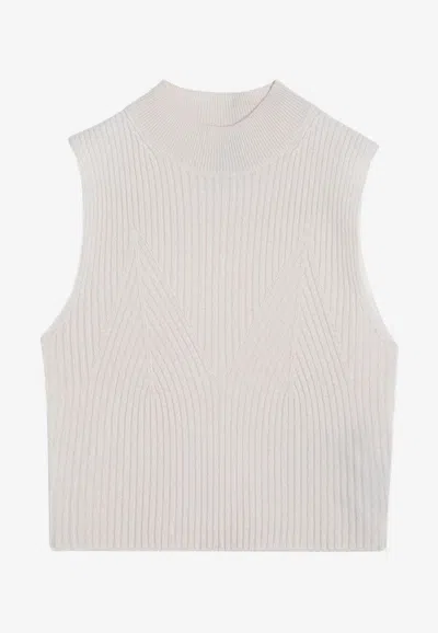 Calvin Klein Ribbed Wool Cropped Top In Ivory