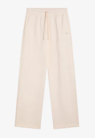 Maison Kitsuné White Jogging Pants With Fox Logo In Cream