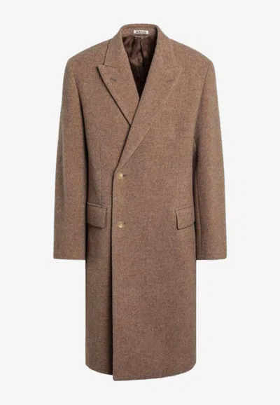 Auralee Beige Double-breasted Wool Coat Men In Beige