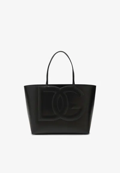 Dolce & Gabbana Medium Dg Logo Leather Tote Bag In Black