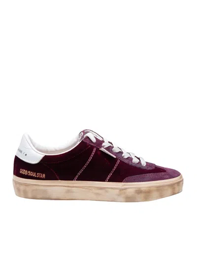 Golden Goose Soul-star Distressed Suede And Leather-trimmed Velvet Sneakers In Bordeaux/milk