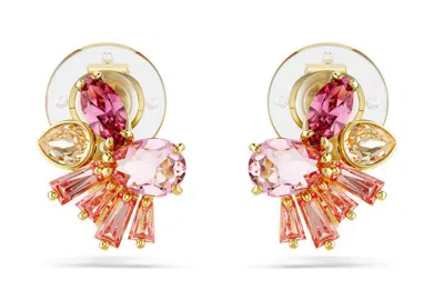 Swarovski Gema Clip Earrings Gold Shiny Pink In Multicolor