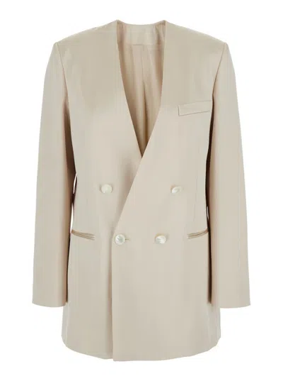 Philosophy Di Lorenzo Serafini White Double Breasted Jacket With Chest Pocket In Acetate Fabric Woman In White