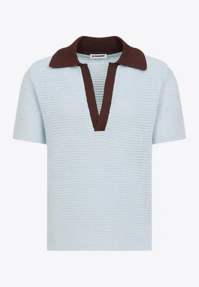 Jil Sander Textured Deep V-neck T-shirt In Blue