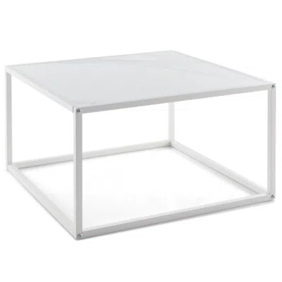 Hivvago Modern Glass Square Coffee Table With Metal Frame For Living Room